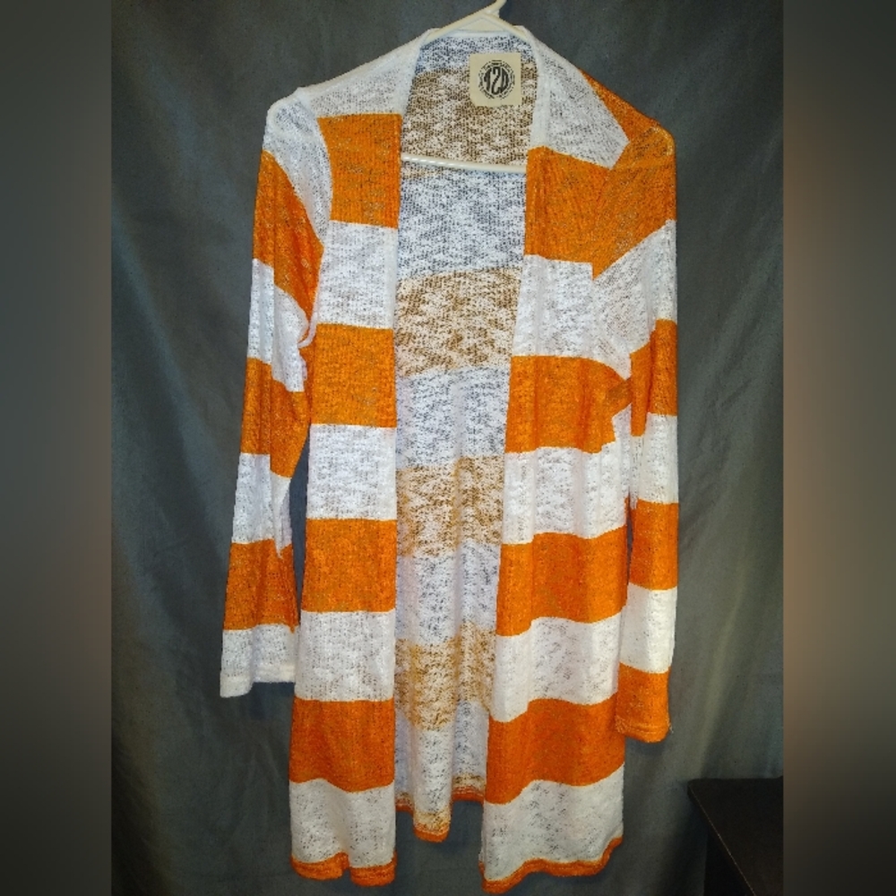 Tees2urdoor orange and white small cardigan